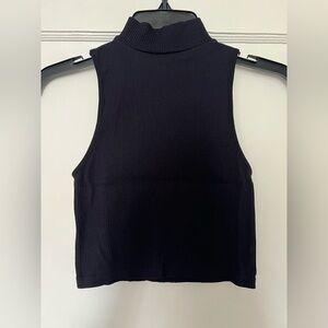 Zara Ribbed Solid Black Mock Neck Crop Tank Top. Size XSmall